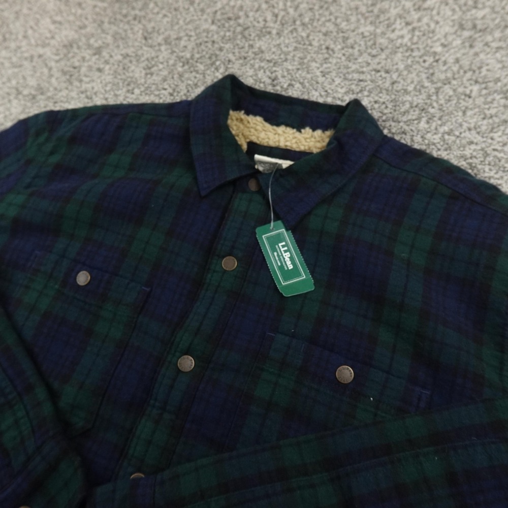 NEW L.L.Bean Jacket Mens XL Sherpa Lined Scotch Plaid Flannel Shirt Shacket Hike